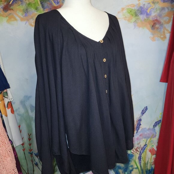 Free People Black Button-Down Cape/Poncho Flowing Long-Sleeve Top - XS - Picture 6 of 9